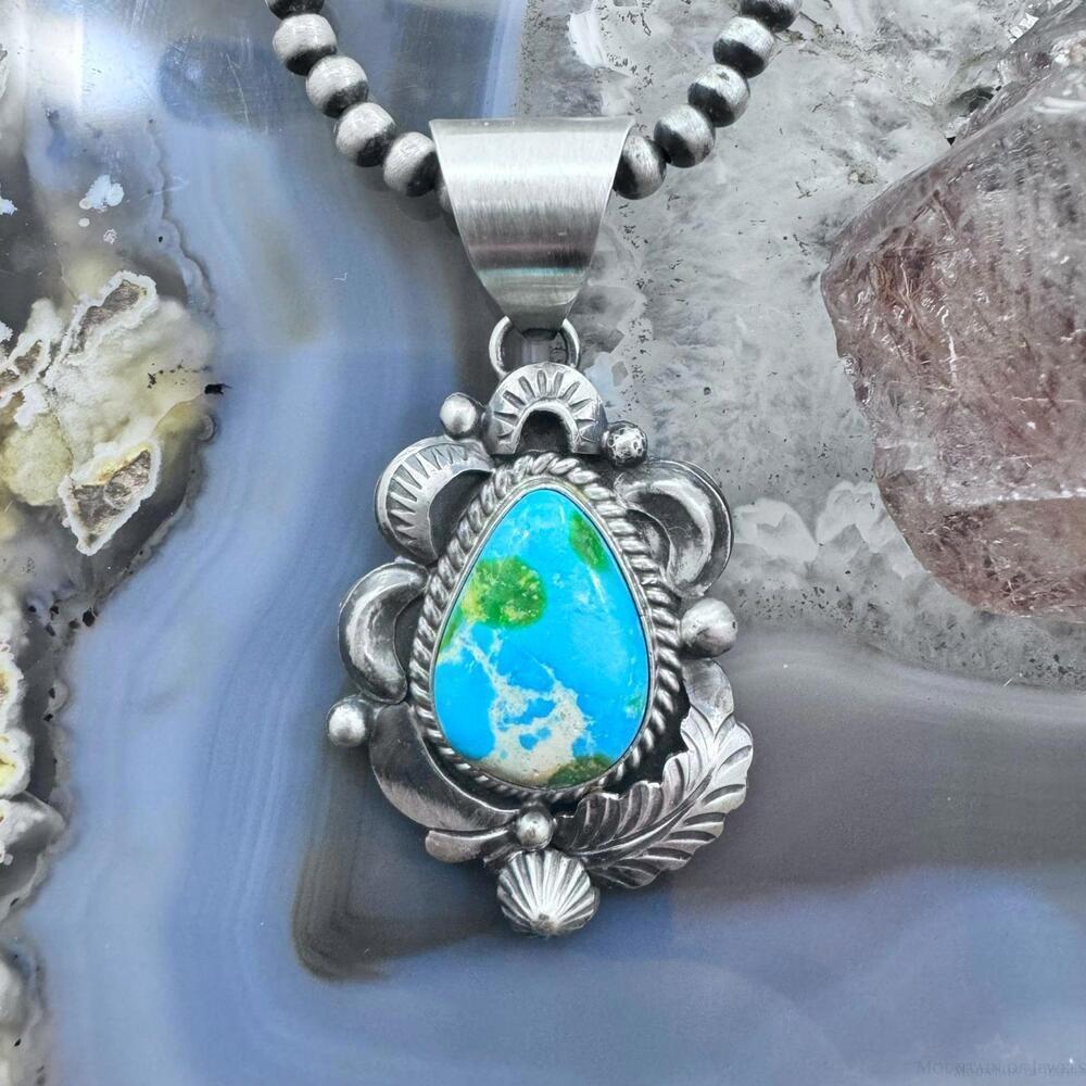Juanita Long Native American Sterling Sonora Gold Turquoise Pendant For Women